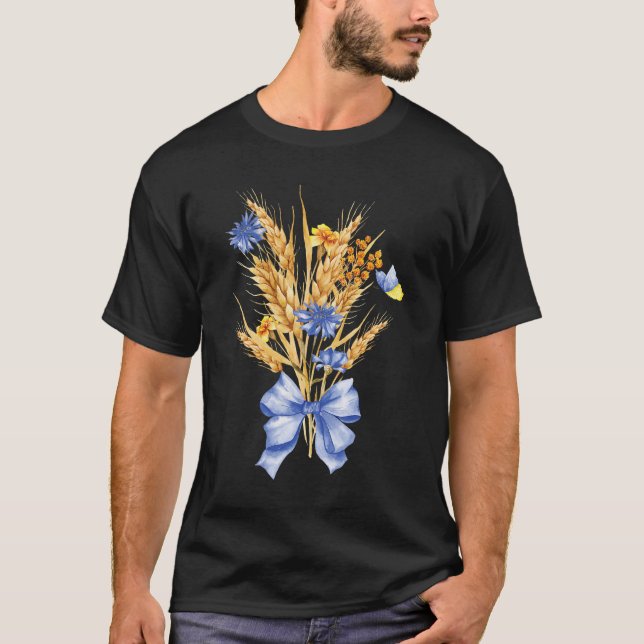Ukraine Weizen Wildblumen Bouquet ukrainische Flag T-Shirt (Vorderseite)