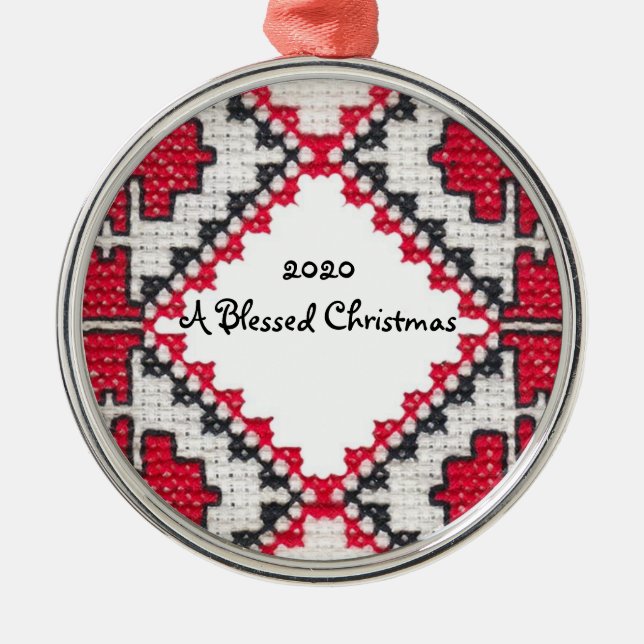 Ukrainer Embroidery Print Meured Christmas Ornament Aus Metall (Vorne)