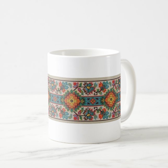 Ukrainer Vyshyvanka Blumen-Stickerei-Tasse Kaffeetasse (VorderseiteRechts)