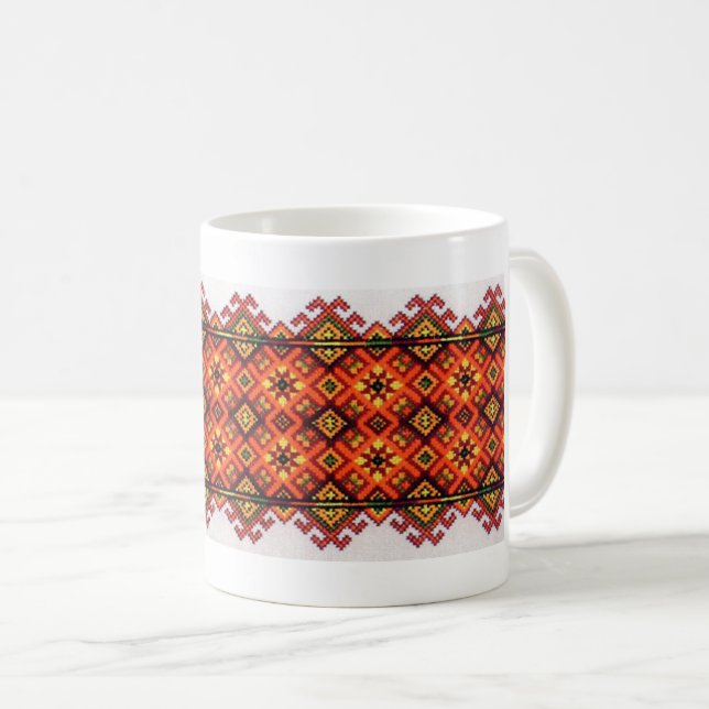 Ukrainer Vyshyvanka Hutsul Stickerei-Orangen-Tasse Tasse (VorderseiteRechts)