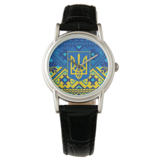 Ukrainian Coat of Arms & Vushuvanka folk art.  Armbanduhr (Vorderseite)
