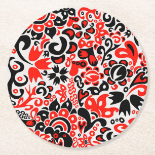 Ukrainian ethnic folk art floral pattern absrtact runder pappuntersetzer
