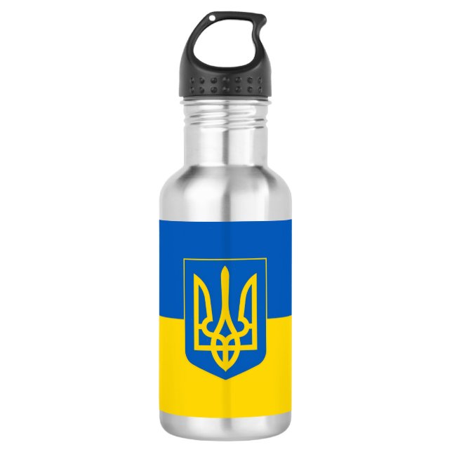 Ukrainian flag. Coat of Arms. We support Ukraine.  Edelstahlflasche (Vorderseite)