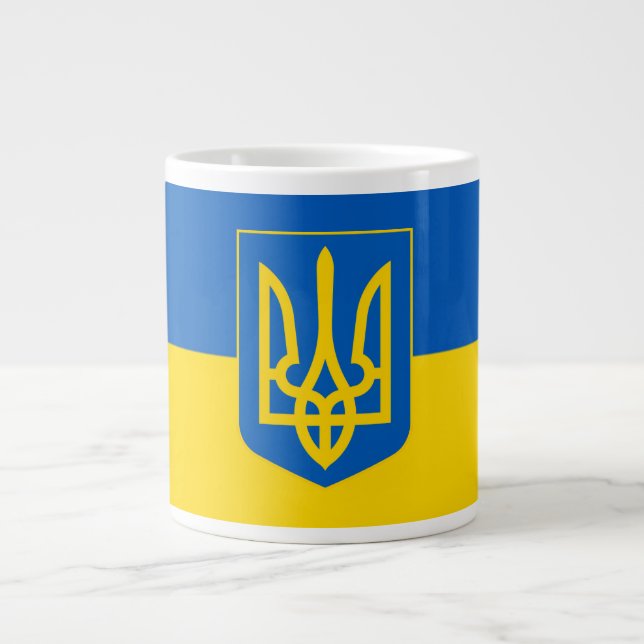 Ukrainian flag. Coat of Arms. We support Ukraine.  Jumbo-Tasse (Vorderseite)