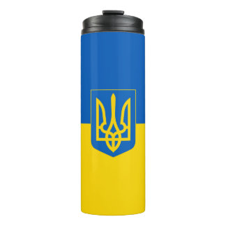 Ukrainian flag. Coat of Arms. We support Ukraine.  Thermosbecher
