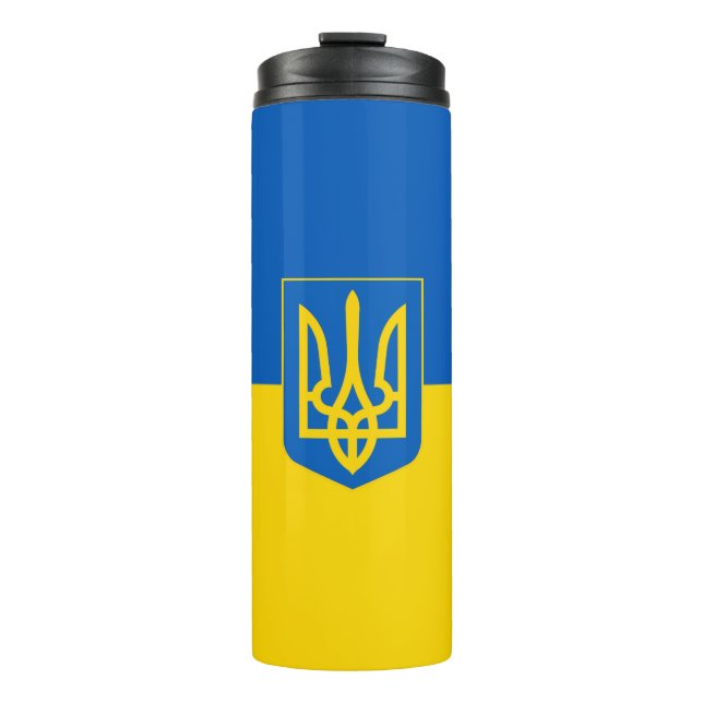 Ukrainian flag. Coat of Arms. We support Ukraine.  Thermosbecher (Vorderseite)