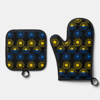 Ukrainian Flag Colors with Sunflowers Ofenhandschuh & Topflappen-Set