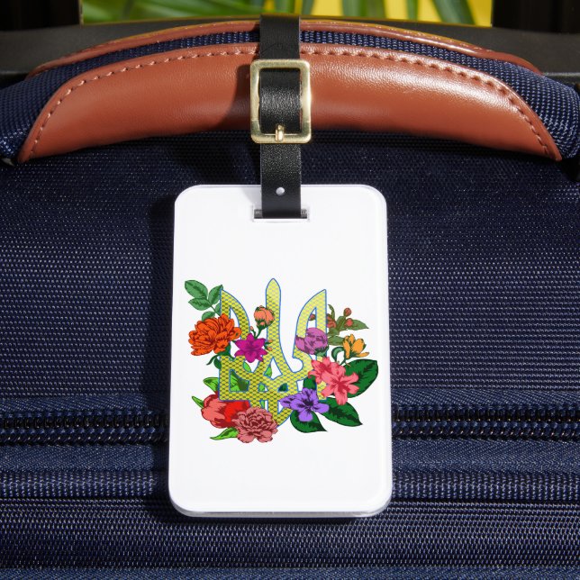 Ukrainian heraldry trident tryzub blooming flowers gepäckanhänger (Vorderseite Insitu 2)