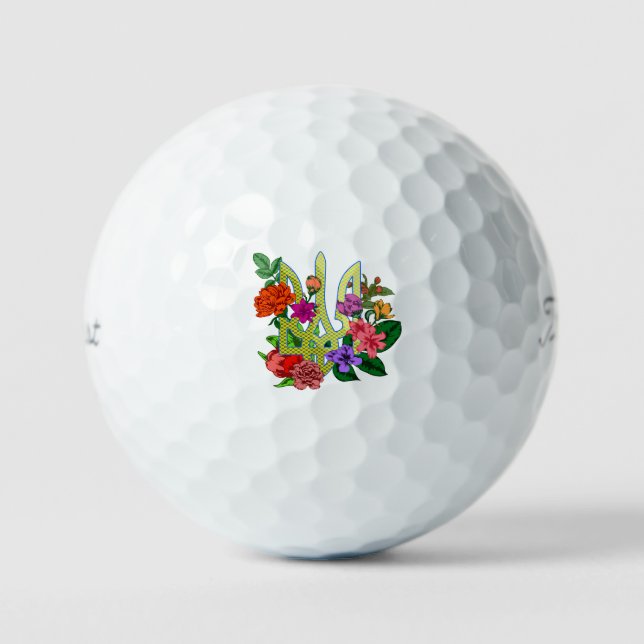 Ukrainian heraldry trident tryzub blooming flowers golfball (Vorderseite)