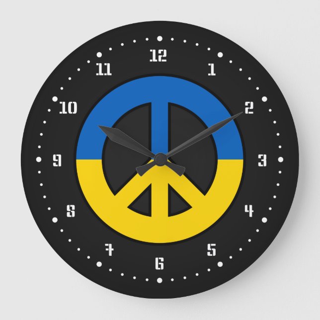 Ukrainian peace sign on a black background große wanduhr (Vorderseite)