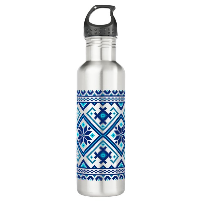 Ukrainian traditional vushuvanka folk art pattern  edelstahlflasche (Vorderseite)