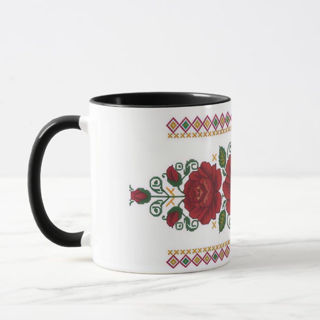 Ukrainian traditional vushuvanka folk pattern rose tasse (Links)