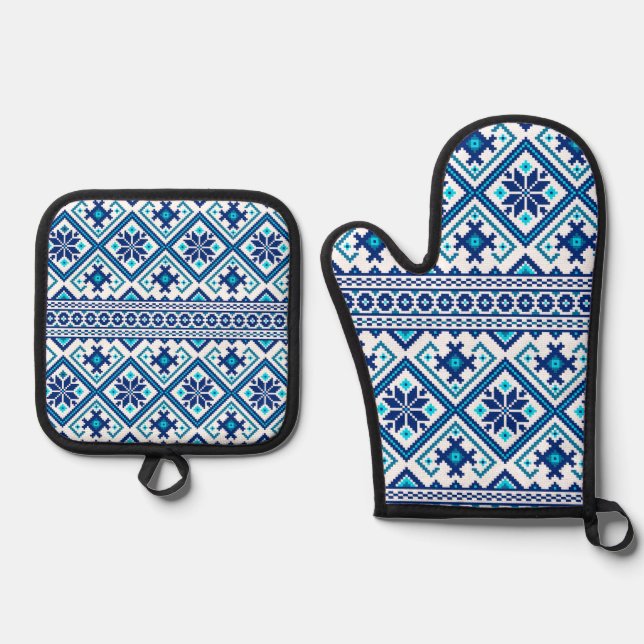 Ukrainian vushuvanka traditional folk art pattern  ofenhandschuh & Topflappen-Set (Vorderseite)