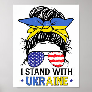 Ukrainisch Amerikanische Flagge Ich stehe hinter d Poster
