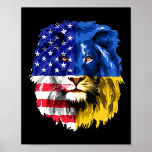 Ukrainisch Amerikanische Flagge Ukraine Löwengesic Poster