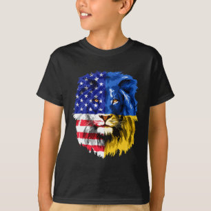 Ukrainisch Amerikanische Flagge Ukraine Löwengesic T-Shirt