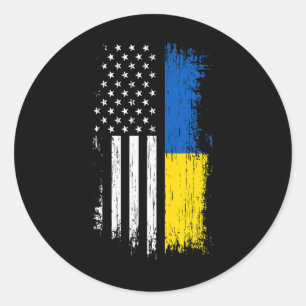 Ukrainisch Amerikanisches Flagge T-Shirt - Stolz U Runder Aufkleber
