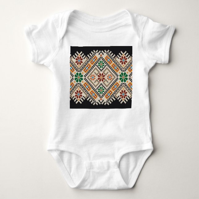 Ukrainisch Cross-Stitch: Ethnisch handgefertigte M Baby Strampler (Vorderseite)