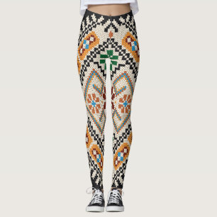 Ukrainisch Cross-Stitch: Ethnisch handgefertigte M Leggings