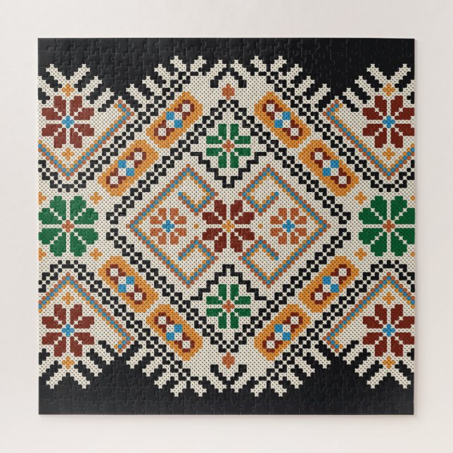 Ukrainisch Cross-Stitch: Ethnisch handgefertigte M Puzzle (Vertikal)