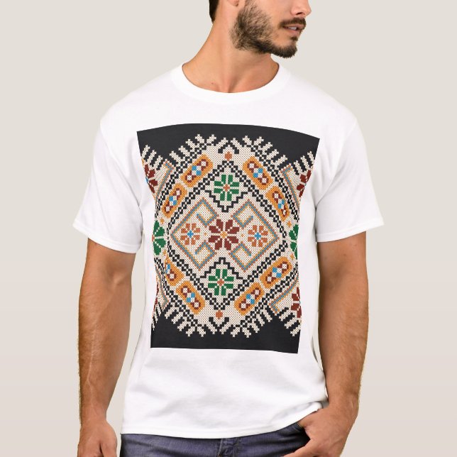 Ukrainisch Cross-Stitch: Ethnisch handgefertigte M T-Shirt (Vorderseite)