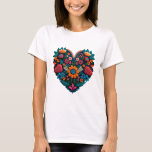 Ukrainisch-Inspiriertes Herz der Blume T-Shirt
