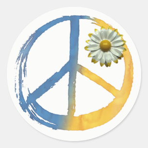 Ukrainisch - PEACE Symbol Signieren Daisy Ukraine  Runder Aufkleber