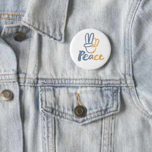 Ukrainisch - PEACE Symbol V-Zeichen Ukraine Anti-K Button
