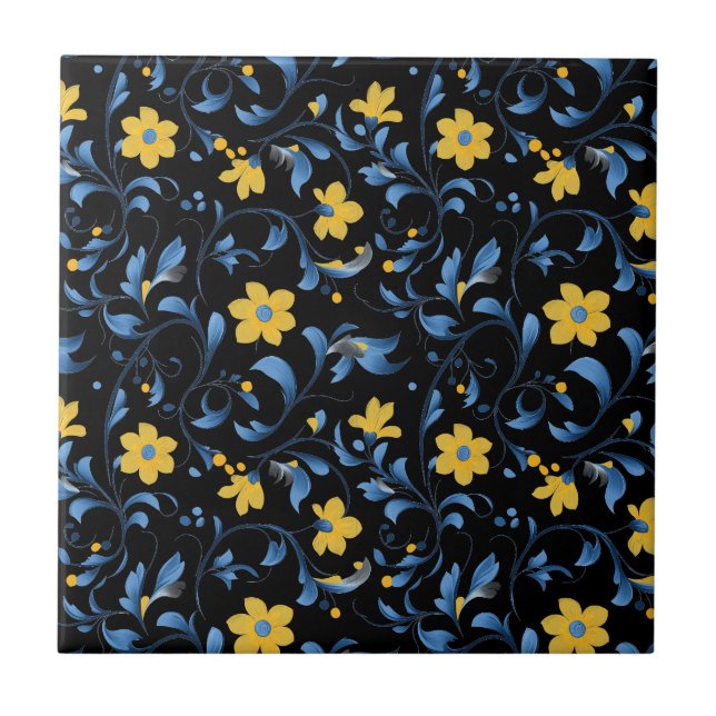 Ukrainische Blumenvolksmotiven Fliese (Vorderseite)