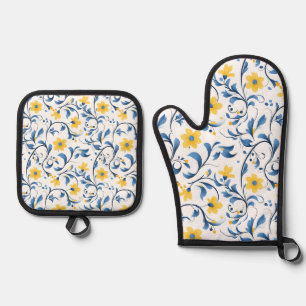Ukrainische Blumenvolksmotiven.  Ofenhandschuh & Topflappen-Set