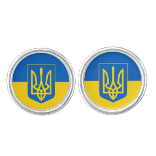 Ukrainische Fahne mit Wappenschellen Manschetten Knöpfe