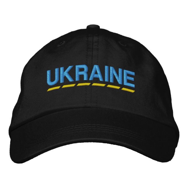 UKRAINISCHE Farben Blau und Gelb auf Schwarz Bestickte Baseballkappe (Vorderseite)