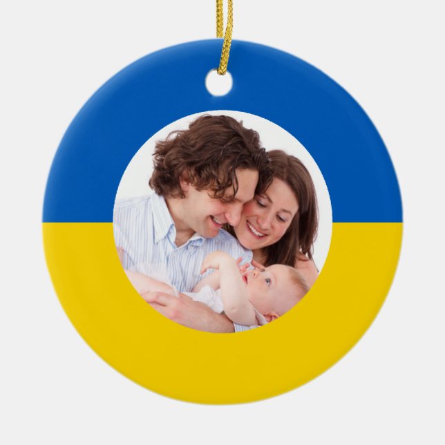 Ukrainische Flagge Blau und Gelb Weihnachts-Foto Keramikornament (Vorne)