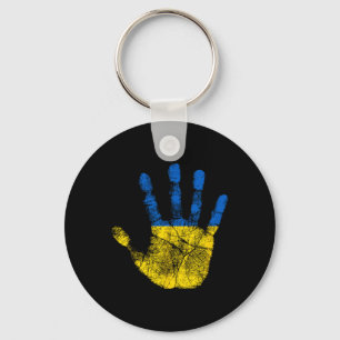 Ukrainische Flagge Handabdruck Symbol im Vintage-S Schlüsselanhänger