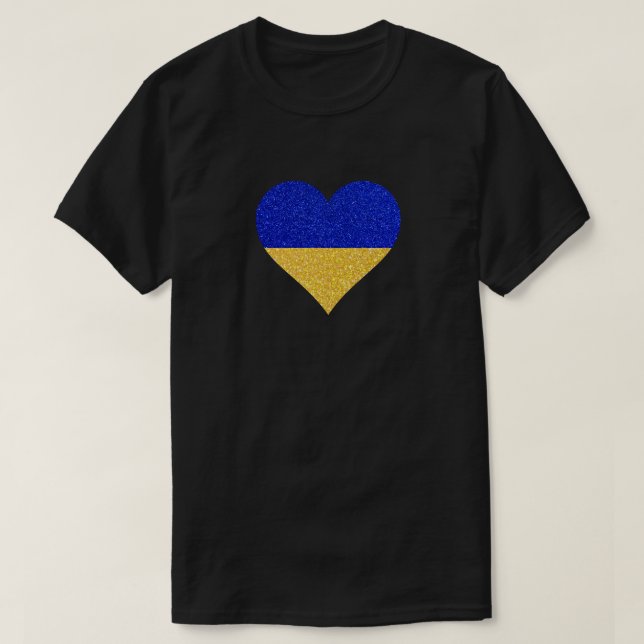 Ukrainische Flagge Herz Glitzer T - Shirt (Design vorne)