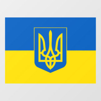 Ukrainische Flagge mit dem Dreizack-Wappen. Fensteraufkleber