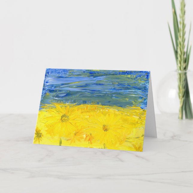 Ukrainische Flagge mit Sonnenblumen Blankokarte (Vorderseite)