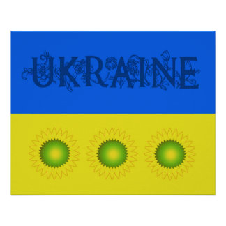 Ukrainische Flagge mit Sonnenblumen Poster