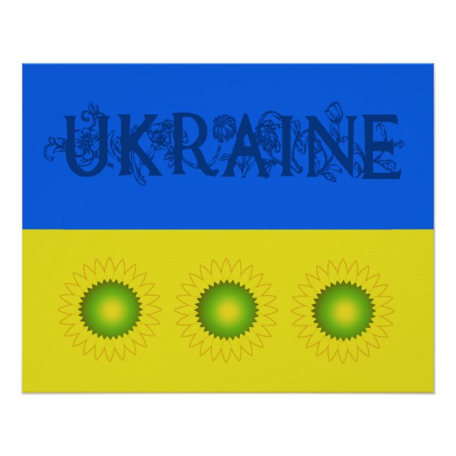 Ukrainische Flagge mit Sonnenblumen Poster (Vorderseite)