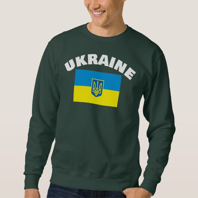 Ukrainische Flagge mit Tryzub-Schild Sweatshirt (Vorderseite)