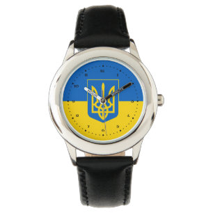 Ukrainische Flagge mit Wappen Armbanduhr