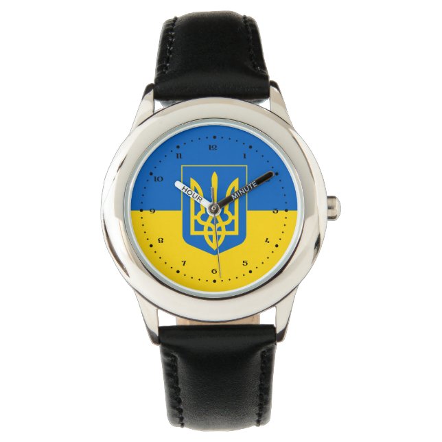 Ukrainische Flagge mit Wappen Armbanduhr (Vorderseite)