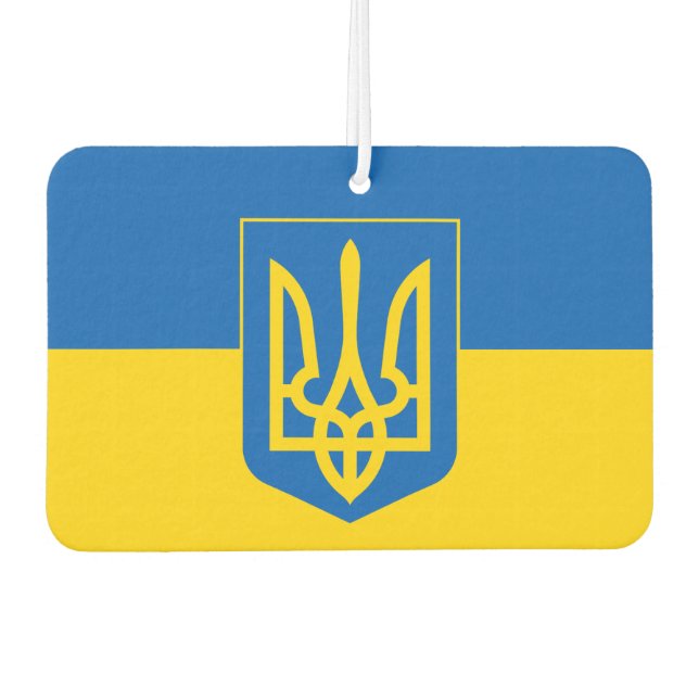 Ukrainische Flagge mit Wappen Autolufterfrischer (Vorderseite)