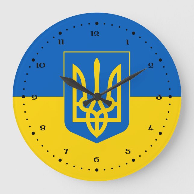 Ukrainische Flagge mit Wappen Große Wanduhr (Vorderseite)