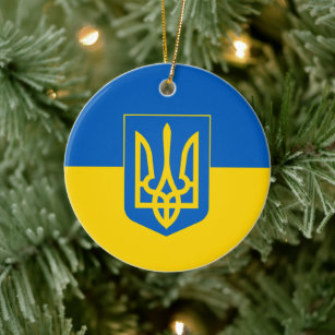 Ukrainische Flagge mit Wappen Keramik Ornament