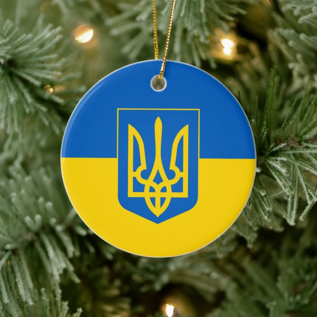 Ukrainische Flagge mit Wappen Keramik Ornament (Baum)