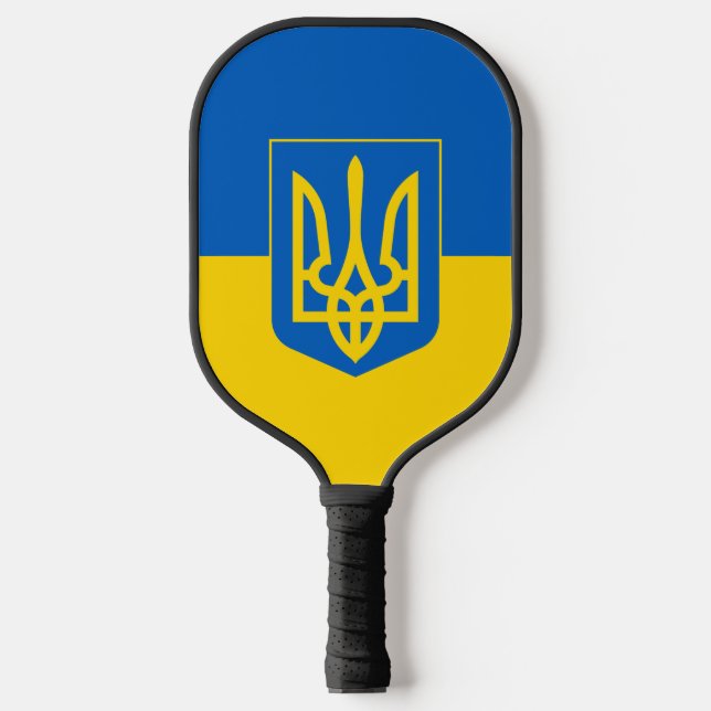 Ukrainische Flagge mit Wappen Pickleball Schläger (Vorderseite)