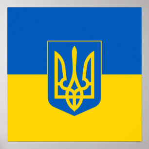 Ukrainische Flagge mit Wappen Poster