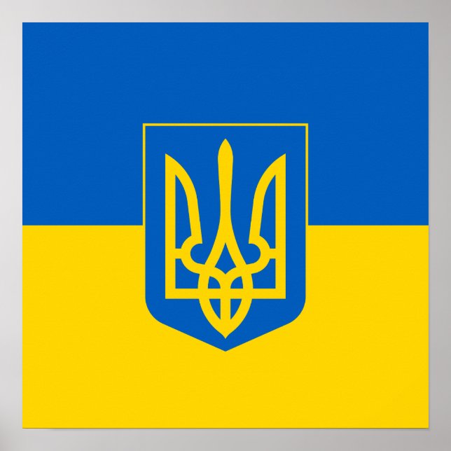 Ukrainische Flagge mit Wappen Poster (Vorne)