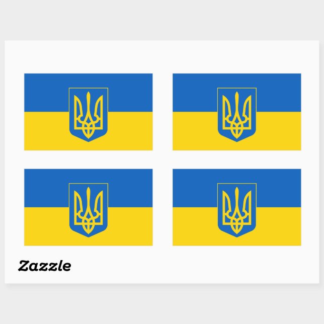 Ukrainische Flagge mit Wappen Rechteckiger Aufkleber (Blatt)